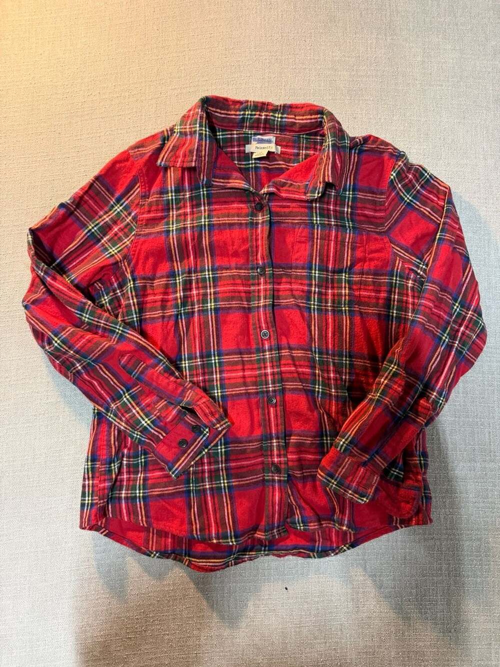 LL Bean Relaxed Fit Red Plaid Flannel Long Sleeve Shirt Women's Size S PET
